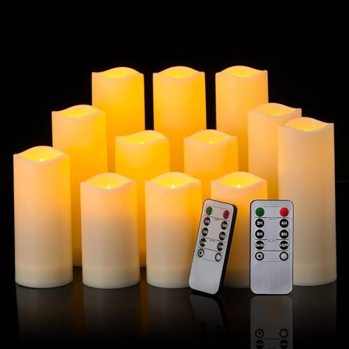 Image of Flameless Candles with Remote Control Waterproof Outdoors & Indoors, Battery Candles with Remote Timer, Decorative Remote Led Candles. (D 2.2''X H 4'' 5'' 6'' 7'') -12-Pack.