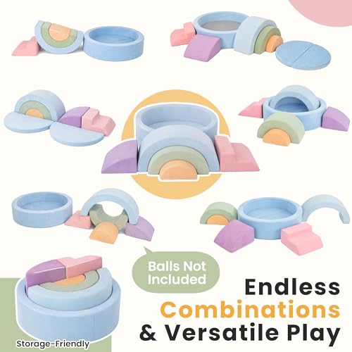 cossy Foam Climbing Blocks for Toddlers, 38 x 38in Round Ball Pit for Babies, 8pcs Toddler Climbing Toys Indoor, Soft Play Set, Baby Climbing Blocks, Ideal for Crawling & Climbing(Balls Not Included)