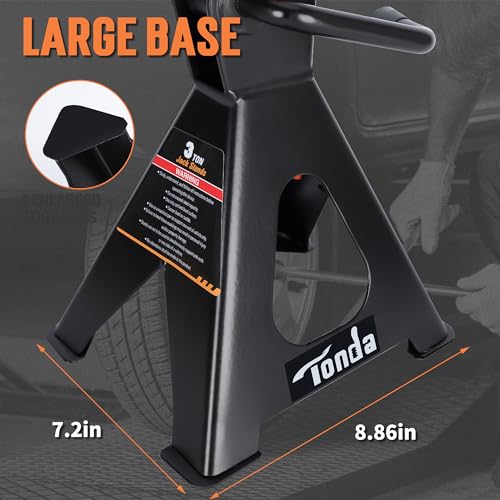 Image of TONDA Jack Stands 3 Ton, Extra Tall Heavy Duty, Black, 1 Pair | 13.39 inch-21.06 inch Adjustable Height, For SUV, MPV and UTV /ATV, Self-locking Ratcheting,