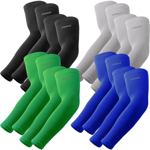 Image of YQXCC 4 Pairs UV Sun Protection Arm Sleeves - Tattoo Cover Up - UPF 50 Sports Compression Cooling Sleeve for Men & Women