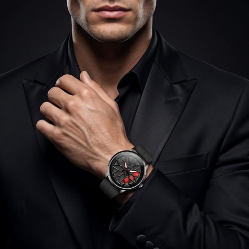 Image of GOLDENIZE FASHION Branded Men's Sport Quartz Watch Car Wheel Multicolour Dial Wheel Dial 360 Rotating Casual Fashion Stainless Steel Alloy Mens &Boy's Luxury Metal Gift Creative Watch