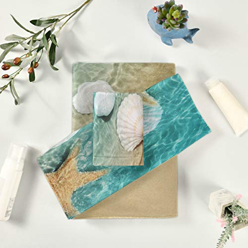 Blueangle 3 Piece Summer Beach Starfish And Seashell Towel Set, Super Soft, Heavy Weight & Absorbent #TOP5