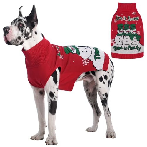 IECOii Christmas Dog Sweater for Giant Breed Dogs, Snowman Snowflake Christmas Sweaters for Great Dane, 5XL Pet Turtleneck with Leash Hole for Holiday
