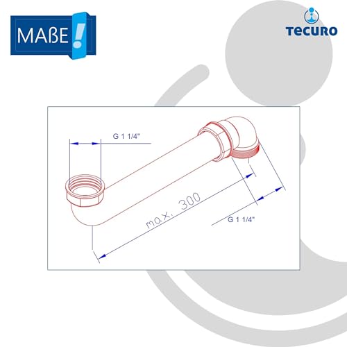 tecuro Raumsparsiphon für Waschtische, 1 1/4 Zoll x 300 mm, Kunststoff weiß, platzsparend - 58501