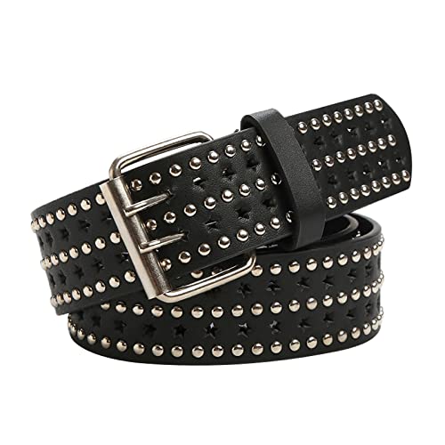 Double Grommet Leather Belt, Y2K Goth Studded Belt for Women and Men's Jeans