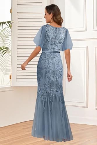 HYY Mermaid Mother of The Bride Dresses for Women Tulle Lace Floral Long V Neck Formal Wedding Gowns3