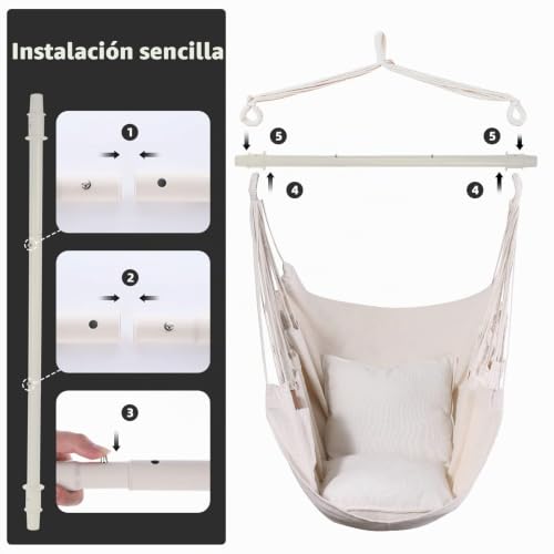 Silla hamaca de algodón beige con dos cojines Goutime para terraza 7