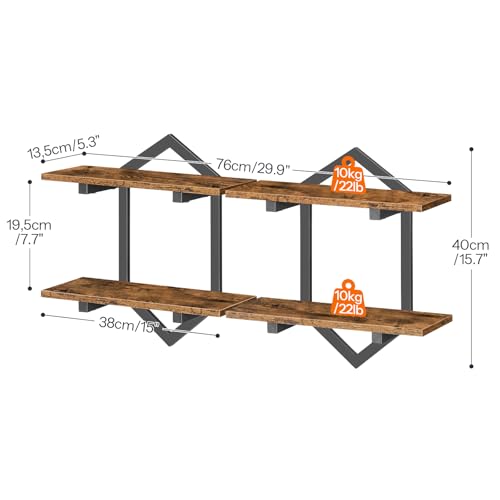 Image of HOOBRO Floating Shelves, 15 Inch Wall Shelf Set of 2, Wall Mounted Storage Shelves 2-Tier, Hanging Bathroom Shelves, for Living Room, Bedroom, Bathroom, Kitchen, Rustic Brown and Black BF13BJP201
