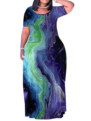 Image of SUZONANA Plus Size Dresses for Women Summer Casual Maxi Dress Short Sleeve Loose Vacation Dress
