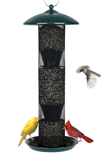 Gtongoko Finch Bird Feeders for Outdoors 3.5 LB Capacity Squirrel Proof Metal Tube Bird Feeders Thistle & Nyjer Seed Hanging Feeder, Green