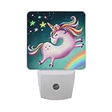  Niedliches Einhorn mit Stern automatisches LED-Nachtlicht von Dämmerung bis Morgendämmerung, LED-Sensor-Beleuchtung, Plug-in-Nacht-Lamm für Schlafzimmer, Baby, Kinder, Kinderzimmer, Treppe, Flur
