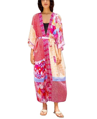 Image of Women's Kimono Cover Up Long Beach Dress Swimsuit Cover Ups Colorful Cardigan Lightweight Robe for Swimwear