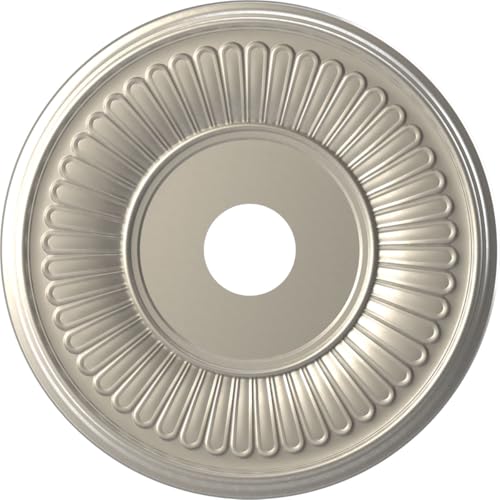 Image of Ekena Millwork CMP19BEBAL Berkshire Thermoformed PVC Ceiling Medallion (Fits Canopies up to 8 3 /8 inch), 19 inchOD x 3 1 /2 inchID x 1 inchP, Bright Coat Aluminum