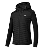 MoFiz Women's Full Zip Hybrid Running Jacket Breathable Fleece Warm Outdoor Hiking Hooded Jacket Coat Black,2XL