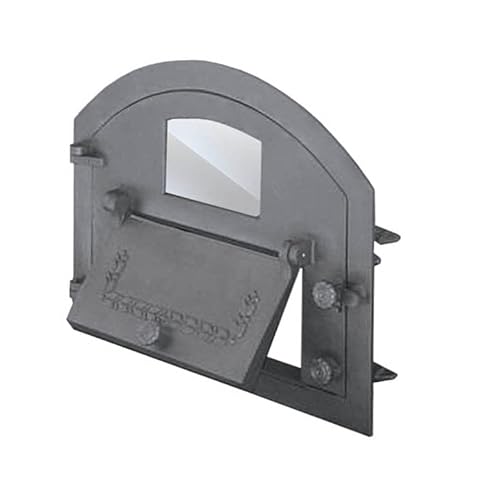 BBQrolling Pizzaofentür Premium 610x480 Backofentür aus Gusseisen Steinofentür Offentür Brotofentür + Glass/Links Cover
