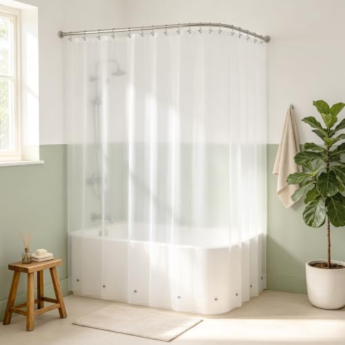 Image of Mrs Awesome Extra Wide Frosted Shower Curtain Liner with 8 Magnets, 108x72 Premium Flexible Sturdy Plastic Shower Curtain for Bathroom, Waterproof, Frost