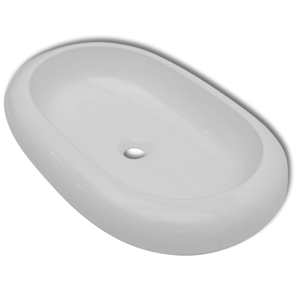 vidaXL Lavabo Baño Forma Ovalada Moderno y Lujoso de Cerámica Blanco Lavamanos