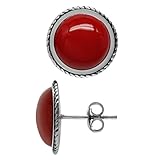 Silvershake 12mm Round Shape Created Red Coral 925 Sterling Silver Rope Stud Post Earrings