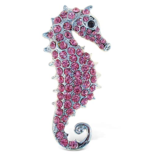 Imán decorativo caballito de mar con cristales rosa y plata miniatura 1