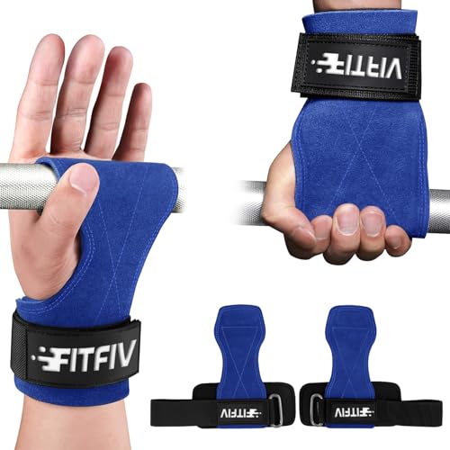 FITFIV Leather Lifting Straps for Weightlifting, Padded Wrist Support, Pair