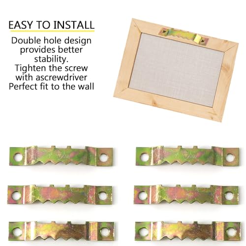 Image of 100 Pcs Sawtooth Hangers Picture Hanging Kit 1.77in Sawtooth Picture Hangers Picture Hooks with Screws Picture Frame Hangers for Photos Artwork Clock (Colored Gold /XK-JC)