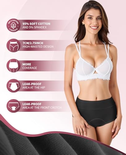 Rfogjv Period Pants For Women Heavy Flow High Waist Leakproof Menstrual Period Underwear Mesh Breathable Extra Protective Postpartum Panties Pack Of 3,Black,M - 2