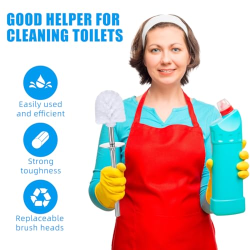 Image of 5 Pcs Toilet Brush Replacement Heads - White Round Ball Cleaning Brush Head Refills for Bathroom Self Locking Universal Screw Part for Home Office Hotel 3.93 x 3.14 in