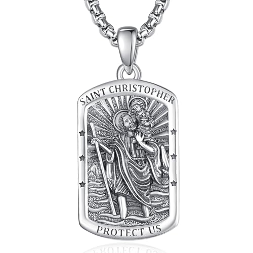 Patron Saint Medals, Sterling Silver/24K Gold Protection Jewelry, Catholic Christian Religious Gifts for Men with 22
