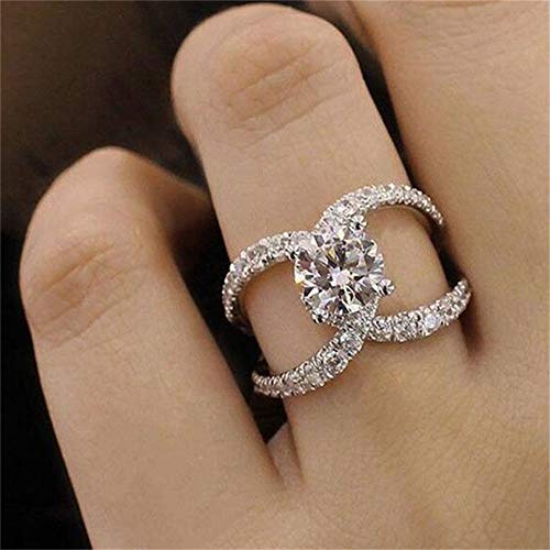 925 Sterling Silver Shiny Full Diamond Gemstone Ring Cross Ring Cubic Zirconia Cocktail Rings CZ Solitaire Ring Eternity Engagement Wedding Band Ring for Women TZ.65 (US Code 6)