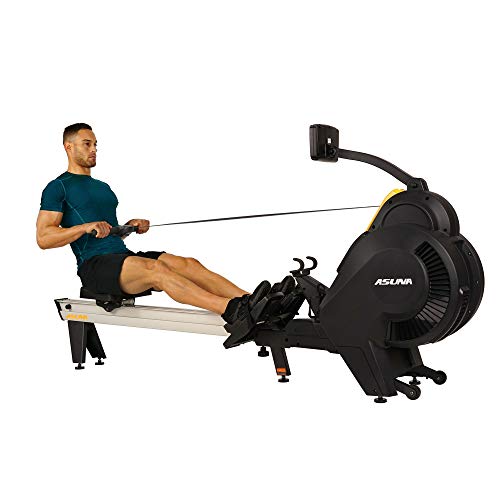 Image of Sunny Health & Fitness AeroForce Fan Rower, Commercial Grade Rowing Machine with Performance Monitor, Long Foldable Rail for Home Cardio Training, Optional Dual Resistance