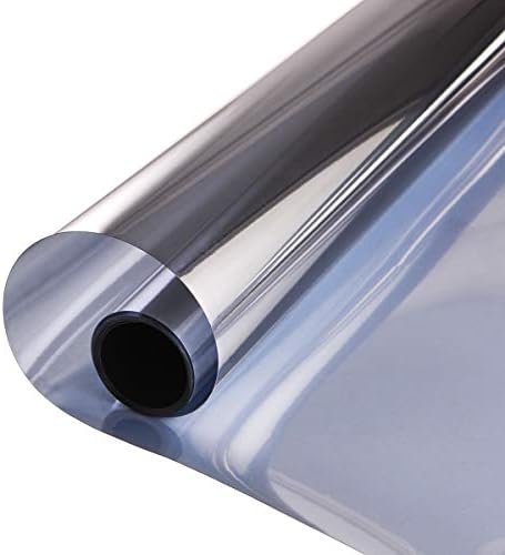 Coavas Solar One Way Mirror Film Non Adhesive Static Cling Heat Control Sun Blocking Glare Reduction Anti UV Window Tint Removable for Home and Office 17.7" x 78.7" Silver
