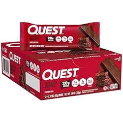 Quest Nutrition Chocolate Brownie Protein Bar, 20g Protein, 1g Sugar, 4g Net Carb, High Fiber, Gluten Free, Gluten Free, 12 Count