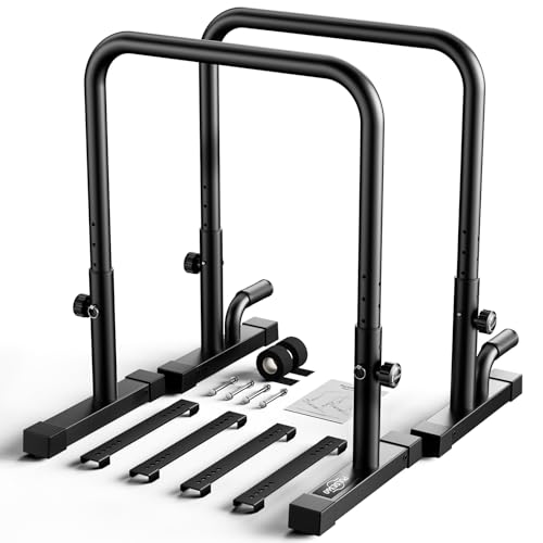 Adjustable Dip Bars 400KG Heavy Duty Pull Up Bars Portable Dip Station with Safety Connector Parallettes Bar Gymnastics Bar Home Gym Equipment Calisthenics Bars for Beginners & Advanced Users