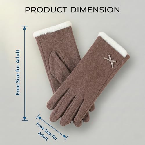 Image of Kraptick Women's Winter Woolen Gloves-Premium Thermal Fleece Lined Touchscreen Hand Warmer Gloves for Cold Weather, Cycling & Driving Soft Fur Cable Knit Elastic Mittens (Free Size, butterfly)(Gray)-8