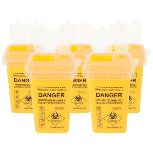 GLEAVI Contenedor para Desechar Objetos Punzantes 5 Piezas Amarillo Caja de Recogida Segura para Agujas y Cuchillas Recipiente de PP Resistente a Perforaciones para Barbería y Tatuajes