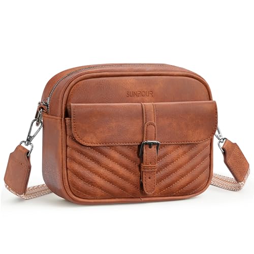 Image of Crossbody Bags for Women,Multi-Pocket Leather Crossbody Purse | RFID Blocking Pockets,Fits iPad,Adjustable Wide Strap,Quilted Exterior,8 Card Slots,Gift Ready