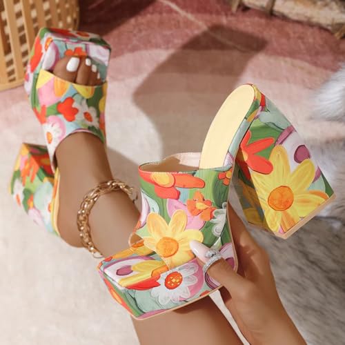 Lryweisy Women's Chunky Platform Bohemian 5.3 Inch High Heels Square Open Toe Wedge Sandals Comfortable Dressy Shoes4