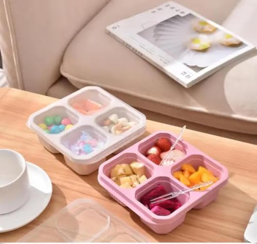 Image of 4 Compartment Snack Box Pack of 4 | Reusable Bento Lunch Box with Divided Sections | Meal Prep Food Storage Containers for Kids & Adults | School, Office, Travel & Picnic