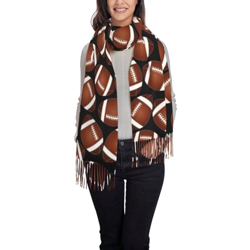 Brown Football On Black Print Women'S Warm Scarf Tassel Scarf