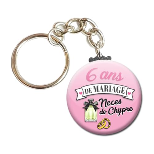 6 ans de mariage Noce de Chypre Porte Clés Chaînette 3,8 centimètres Idée Cadeau Accessoire Fête Remerciement Anniversaire Union Cérémonie Couple