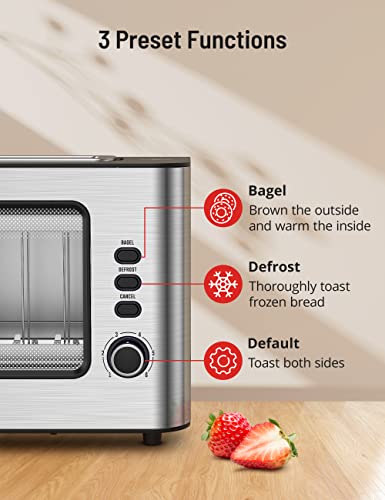 Toaster, Paris Rhône Toaster 2 Slice Extra Wide Long Slot Retro Toaster With Easy View Window, 6 Browning Levels, Easy To Clean, Auto Shutoff, Stainless Steel Silver Toaster For Bagels, Waffles (Silver) #TOP3