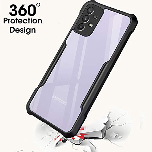 Image of TheGiftKart Shockproof Crystal Clear Back Cover Case for Samsung Galaxy A32 | 360 Degree Protection | Protective Design | Transparent Back Case Cover (PC & TPU, Black Bumper)