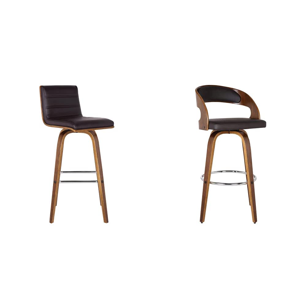 Photo 1 of ****USED AND MISSING HARDWARE***  Armen Living Vienna Mid-Century Modern-More Color and Size Option 30" Bar Height Barstool Faux Leather Wood Finish, Brown/Walnut & Shelly 30" Bar Height Barstool in Brown 30"H Walnut Wood Finish/Brown Bar Stool + Barstool