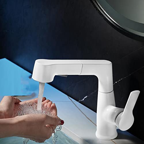 Robinet de lavabo de salle de bain rétractable en laiton blanc pour vasque moderne