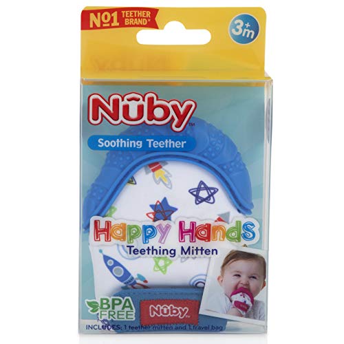 Image of Nuby Soothing Teething Mitten with Hygienic Travel Bag, Blue Space