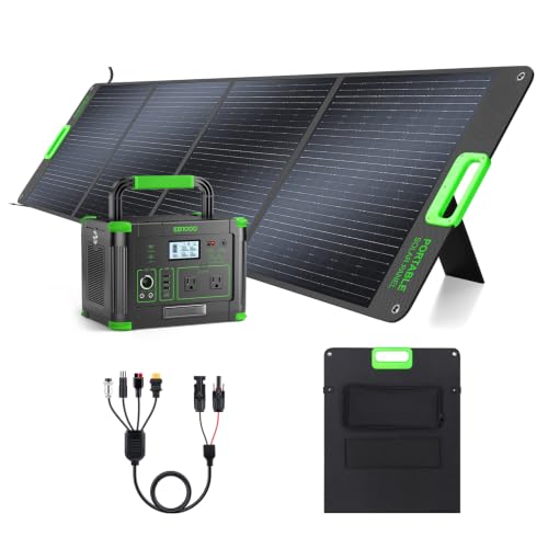 Image of Portable Power Station 1000W & 200W Solar Panel for Home Backup & Off-Grid | 999Wh Backup Lithium Battery Supply, Pure Sine Wave AC Outlets, 60W USB-C PD Fast Charging Solar Generator for Camping, RV