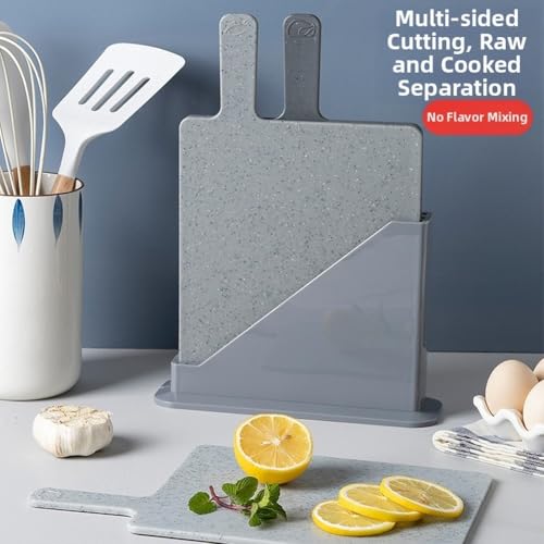 Tablas de cortar de plástico gris antideslizantes con soporte de almacenamiento vertical 7