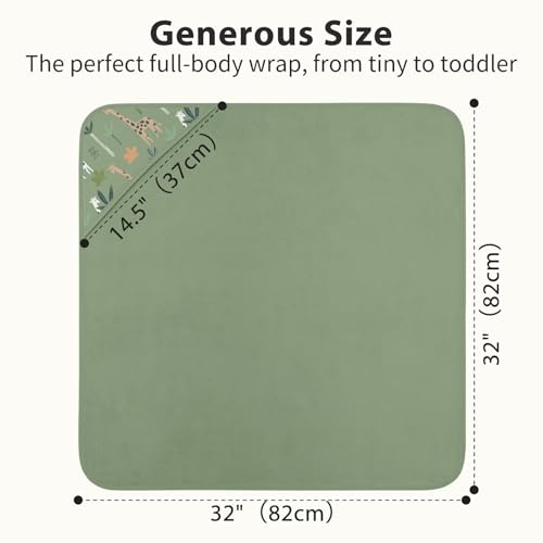 Image of Hooded Baby Towels for Newborn,100% Cotton Baby Bath Towels with Hood for Infant Toddler Boy Girl, 2 Pack 32x32 Inch Soft & Absorbent Knit Terry Bath Essentials Green Giraffe