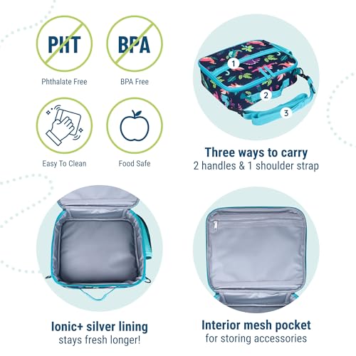 Image of Wildkin Kids ECO rPET Insulated Lunch Box - Keeps Food Hot or Cold, Easy-Clean Lining, Mesh Pockets & BPA-Free - Boys & Girls, Ideal for School, Travel & Daycare - Dino Pals