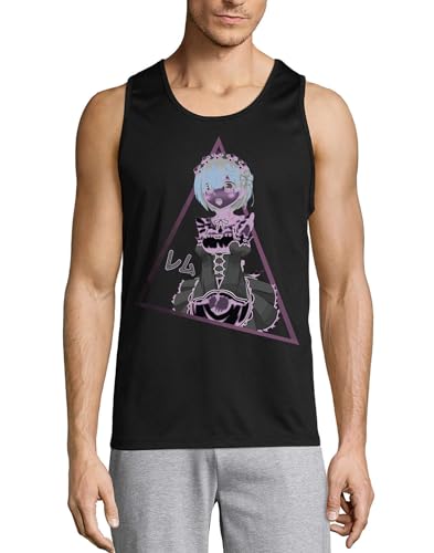 Camiseta sin mangas de algodón transpirable Anime 181 negra con cuello redondo